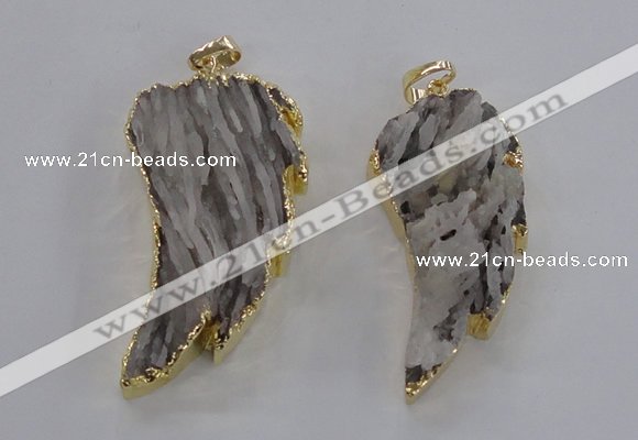 NGP1743 20*45mm - 25*55mm carved leaf druzy agate pendants