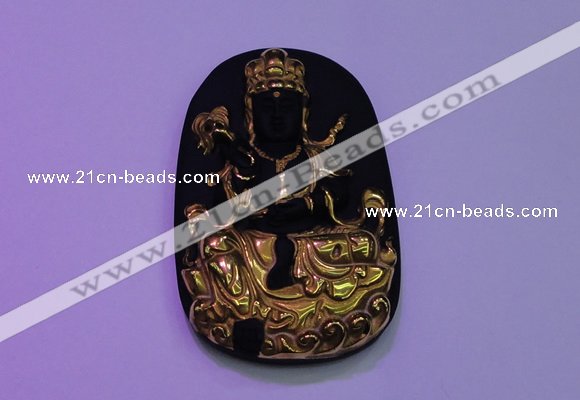 NGP2034 40*65mm carved gold plated matte black obsidian pendants