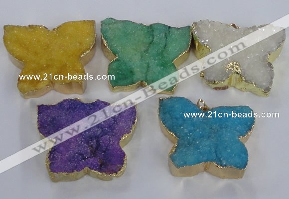 NGP2877 40*50mm - 45*55mm butterfly druzy agate pendants wholesale