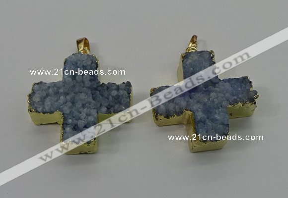 NGP4168 30*32mm cross druzy quartz pendants wholesale