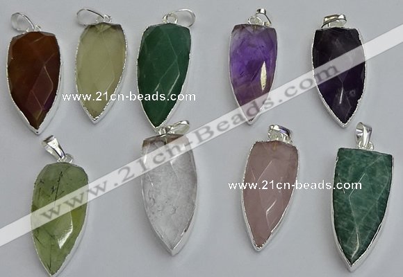 NGP6115 12*35mm - 15*40mm arrowhead mixed gemstone pendants