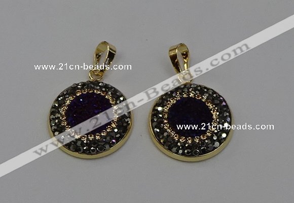 NGP6585 22mm - 22mm coin plated druzy agate gemstone pendants