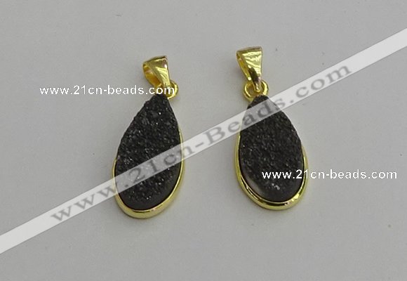 NGP7182 10*20mm flat teardrop plated druzy quartz pendants